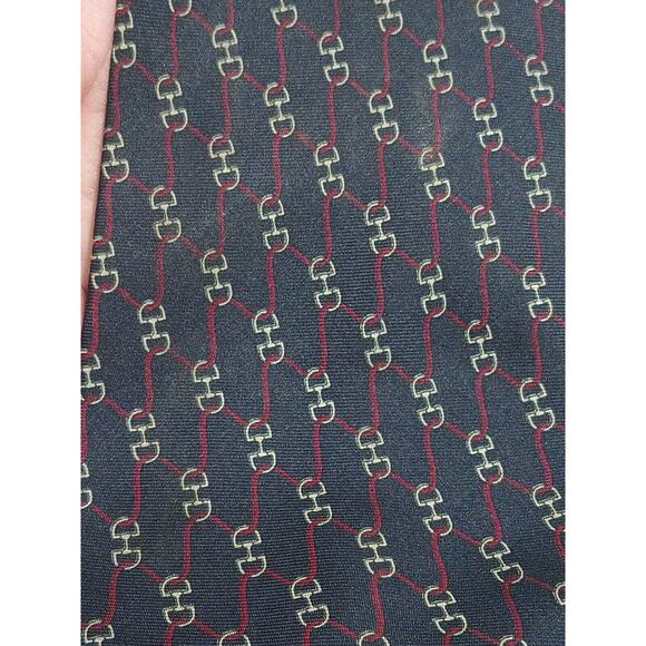 Savile Row 100% Imported Silk Navy Blue Print Tie - Picture 4 of 6
